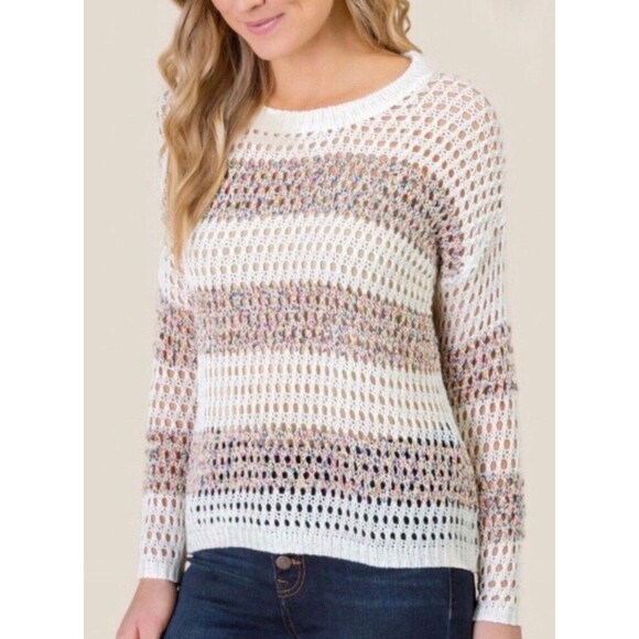 Sadie and Sage Anthropologie Open Knit Multicolor Striped Sweater Size M EUC!! - Picture 1 of 7